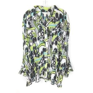 CJ Banks Geometric Print Button Front Blouse
